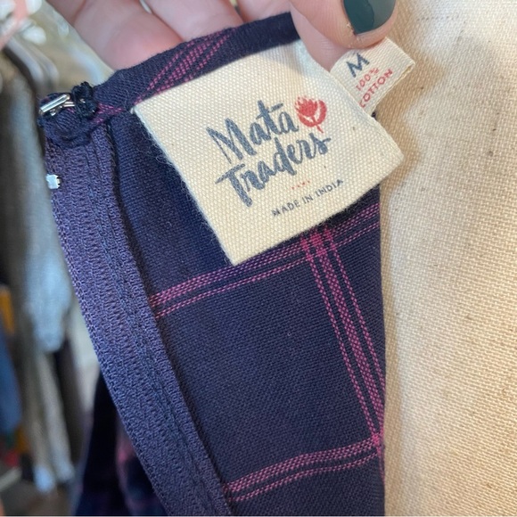 Mata Traders Drop Waist Plaid Purple Cotton Dress Medium - Picture 3 of 3